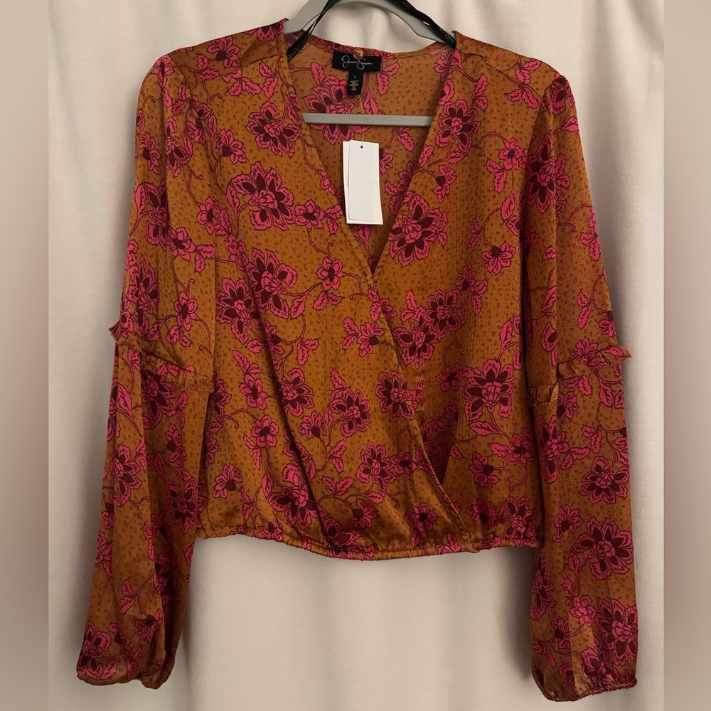 Jessica Simpson Floral Wrap Blouse - size large NWT